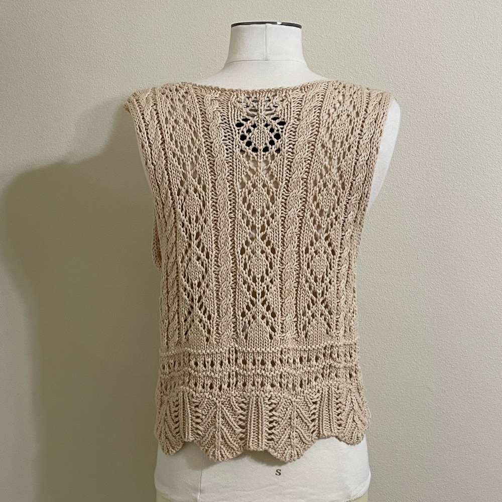 New JUNIPER BLU Womens Tan Deep V-Front Ruched Crochet Sweater Size Large - Picture 3 of 10